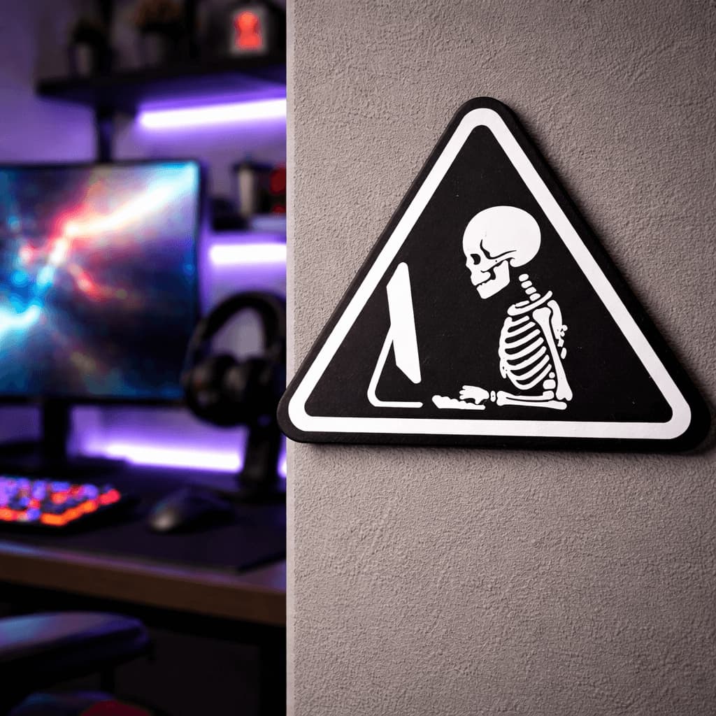 Plaquinha Esqueleto No Computador; Placa Decorativa Quarto Gamer;