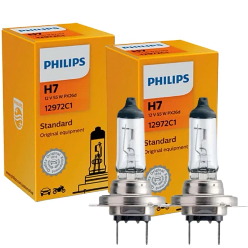 Par de Lâmpadas H7 Philips 12972C1 Standard 12v 55w Px26d Cor Amarela Comum Carro Moto