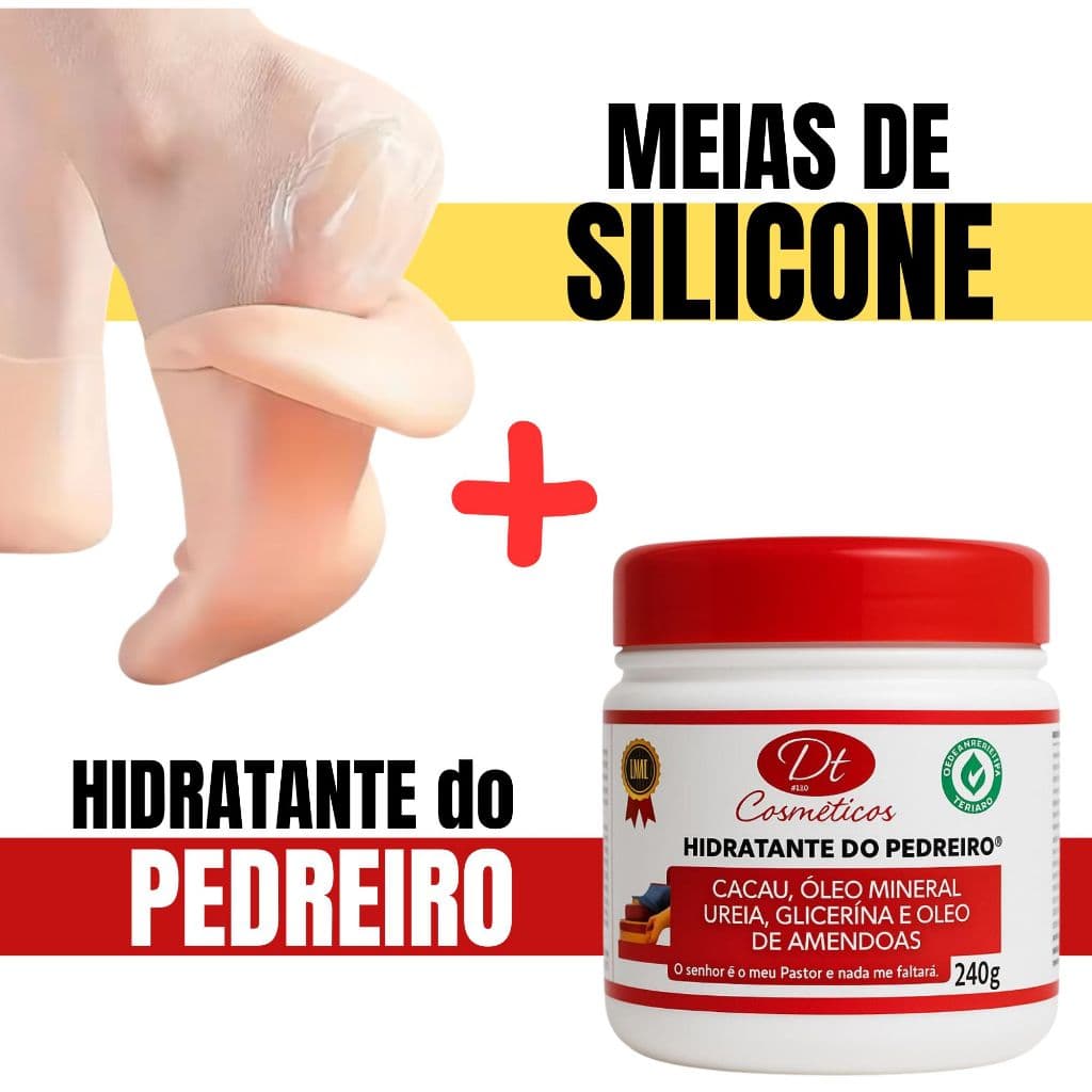 Meia de Silicone + Hidratante do Pedreiro Kit Tratamento Intensivo para Pés Secos, Rachados e Ressecados