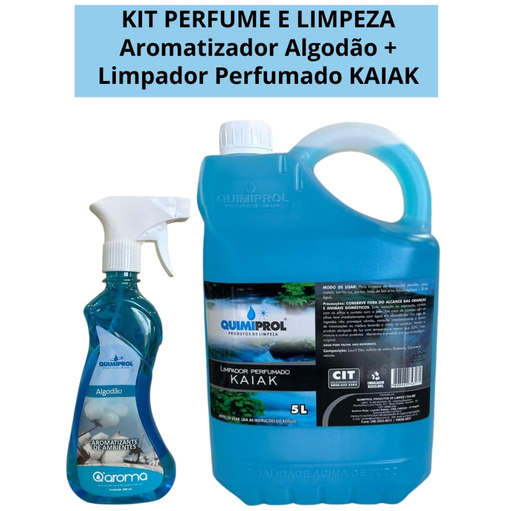Kit Aromatizador Algodão 500 ML + Limpador Perfumado KAIAK 5 Litros - perfume e limpeza Quimiprol