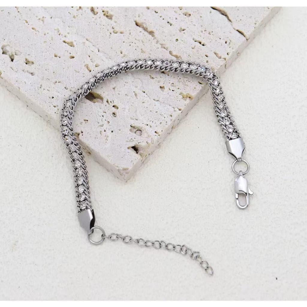 Pulseira Feminina em Aço Inoxidável com pedra Cintilantes Ajustável Dourado/Prateado