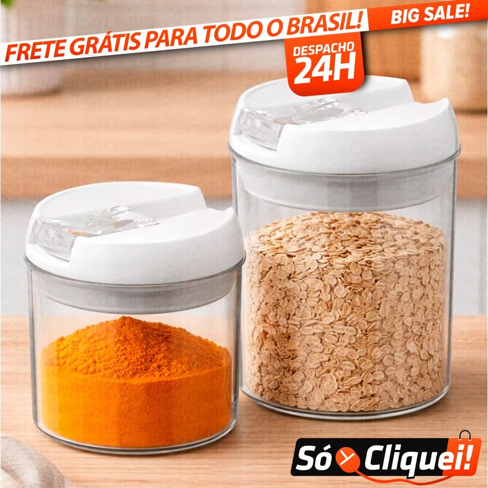 Kit 2 Potes Organizador Tampa Trava Alta Vedação Organizadores de Geladeira Armário Multiuso Casa Cozinha 750/800ml