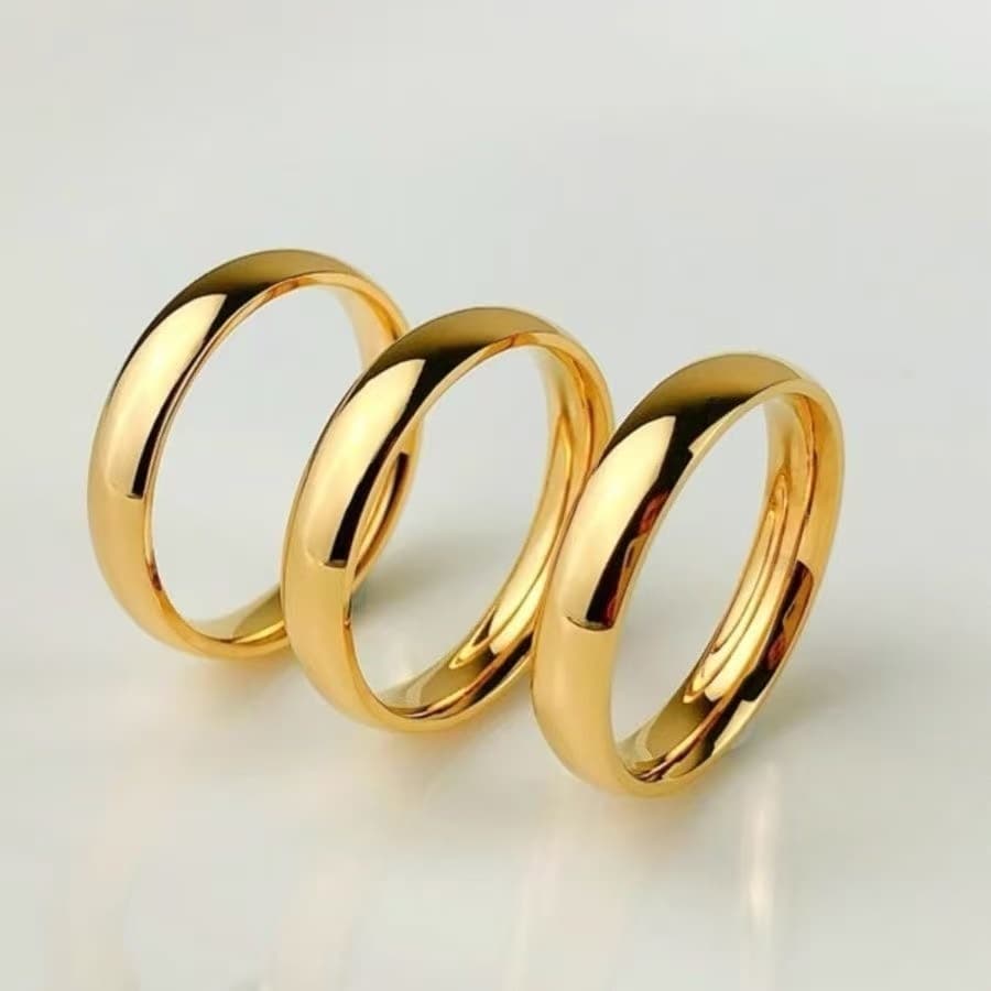 Aliança De Casamento Chanfrada 4mm Anel Noivado Aço Inoxidável 316L Dourado Feminino Cor Ouro 18k