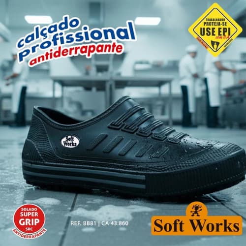 Sapato Antiderrapante Limpeza Padaria Mercado Profissional Ref. BB81 calçado soft works epi
