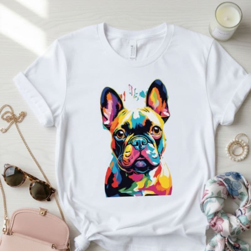 Camiseta Bulldog Francês Colorido | Estampa Pet Moderna | Algodão Confortável