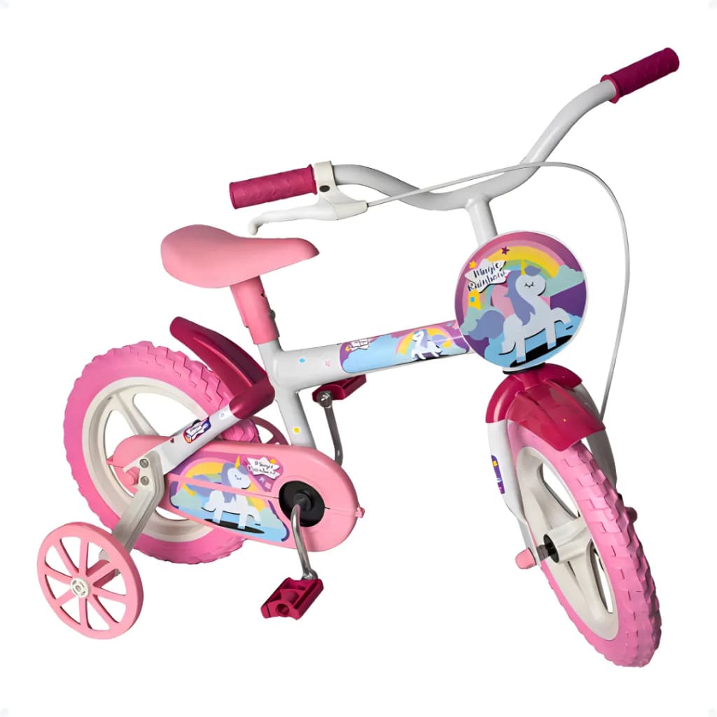 Bicicleta Infantil Aro 12 Menina Styll Magic Rainbow Rosa com Rodinhas – 2 a 5 Anos