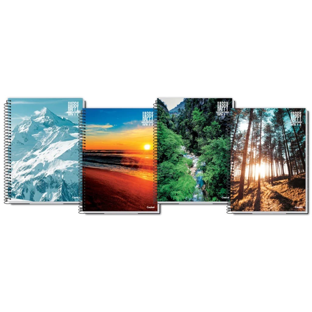 Caderno Universitário Capa Dura 20 Matérias 400 folhas Espiral Happy Paisagens Credeal