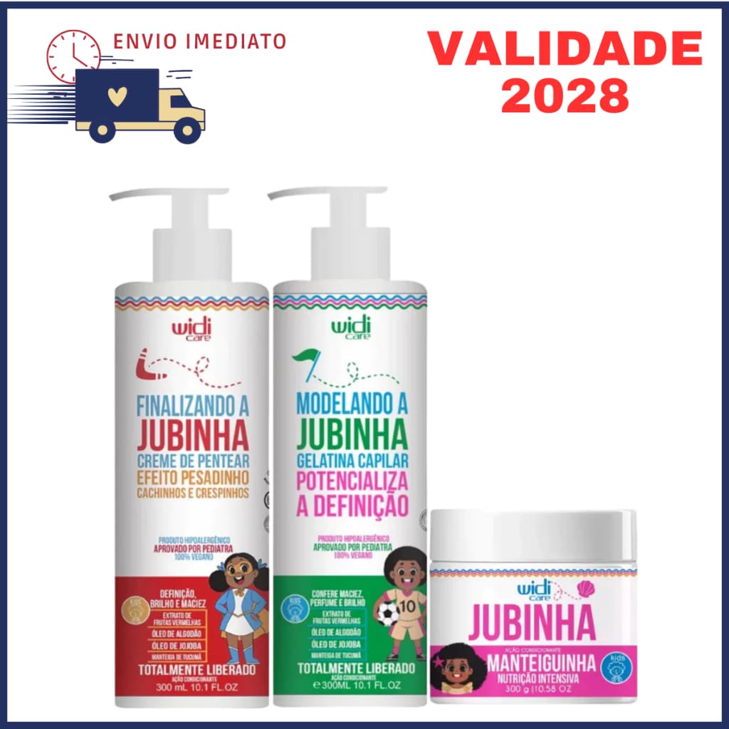 Kit Creme de Pentear Infantil Pesadinho 300ml + Gelatina Modelando o Cabelo + Máscara Capilar Jubinha Widi Care