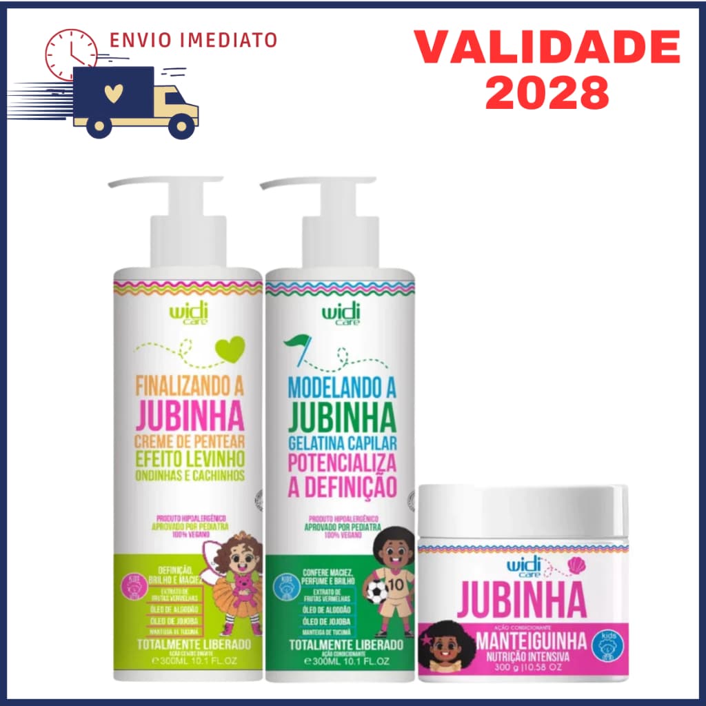 Kit Creme de Pentear Para Criança Levinho 300ml + Gelatina Jubinha 300g + Máscara Manteguinha 300g Widi Care
