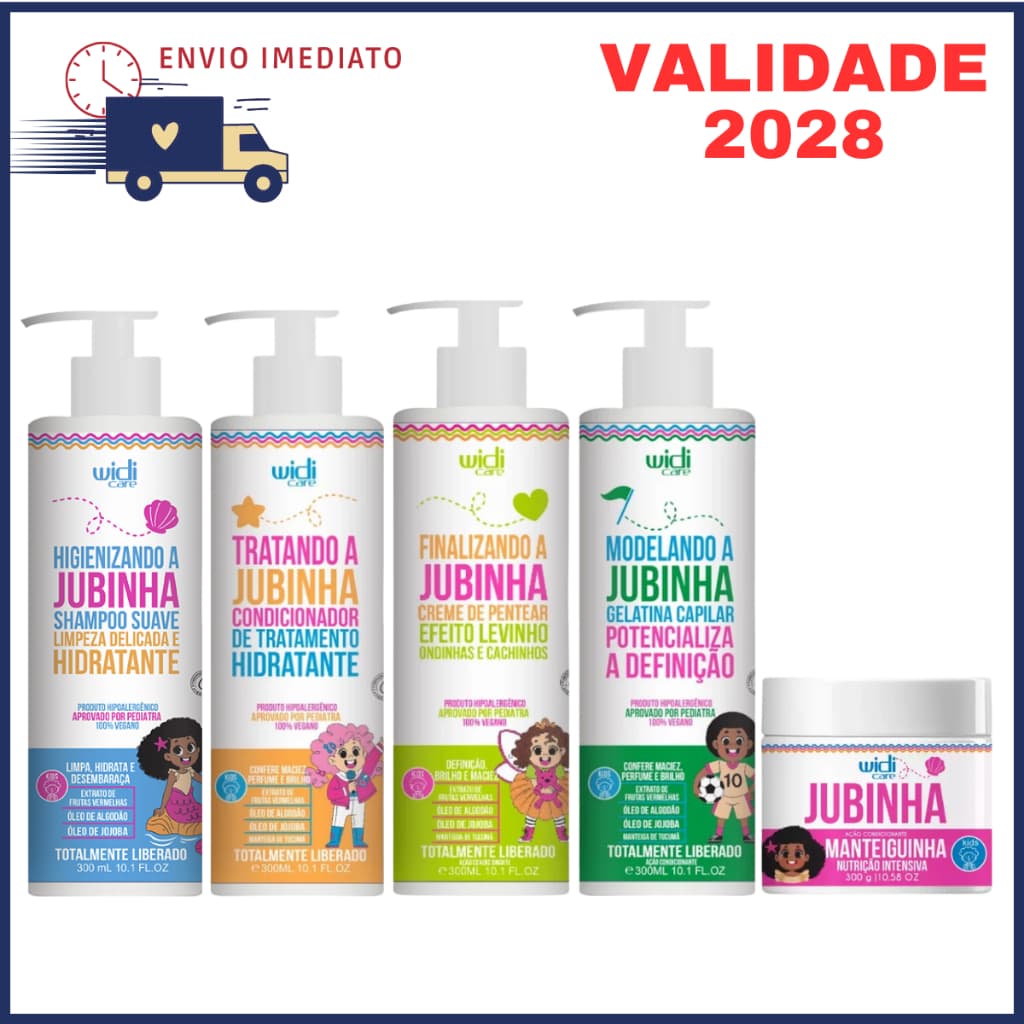 Kit Shampoo Infantil Condicionador Jubinha Creme de Pentear Levinho Mascara Manteiguinha Gelatina Fixadora Widi Care
