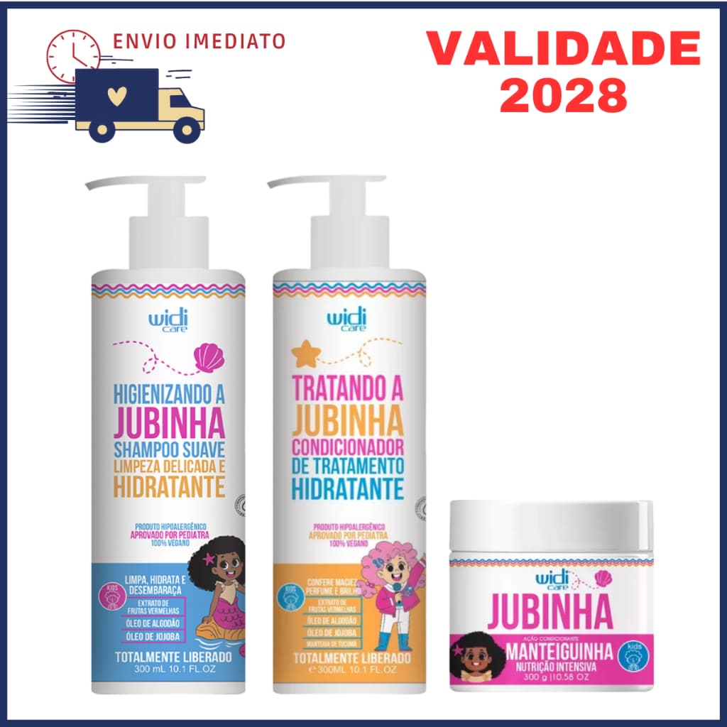 Kit Shampoo Infantil 300ml + Condicionador 300ml + Máscara Manteiguinha Jubinha Widi Care