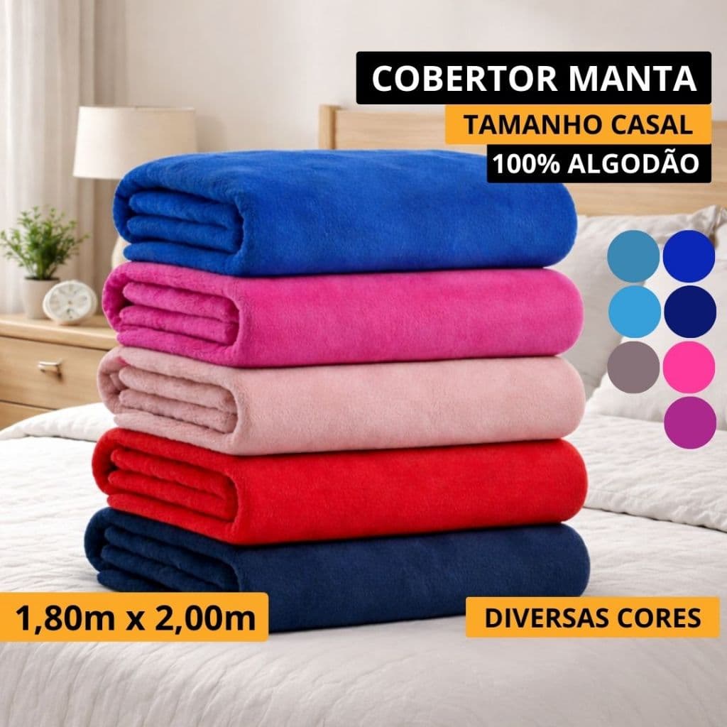 Mantinha Casal de Microfibra Cobertor Manta Fofinha Tamanho casal 1.80 x 2.00cm Varias cores