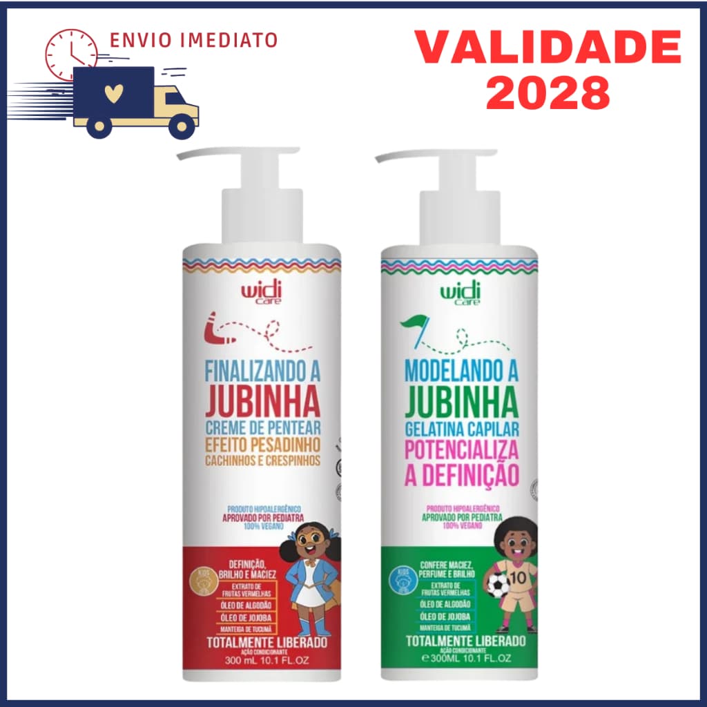 Kit Infatil Creme de Pentear Finalizador Pesadinho + Gelatina Fixadora Modelador Jubinha 300ml Widi Care Para Crianças