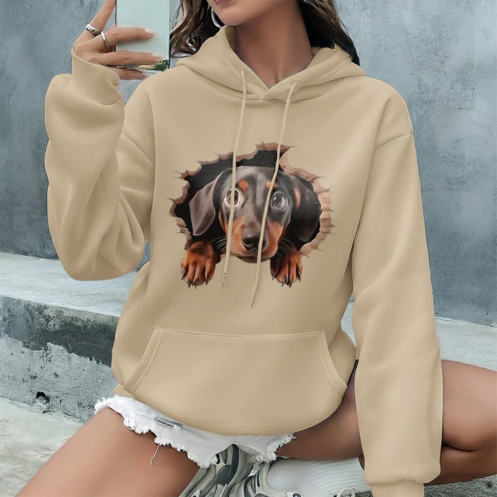 Blusa de Moletom Feminina Confortável Casual Premium Inverno Frio Modelo: Cachorro Buraco - Novidada/Promoção Especial