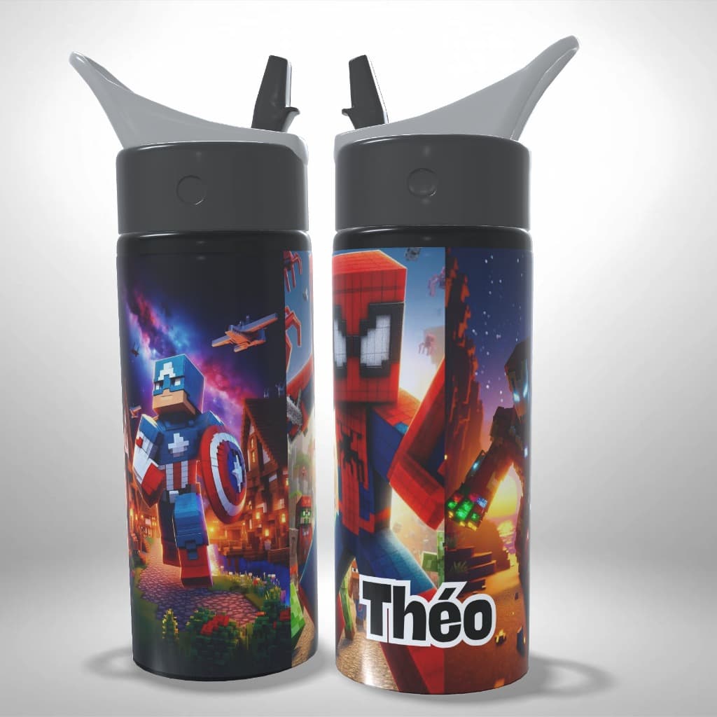 Garrafa Squeeze Alumínio Infantil Personalizada Heroes Minecraft - Presente Único
