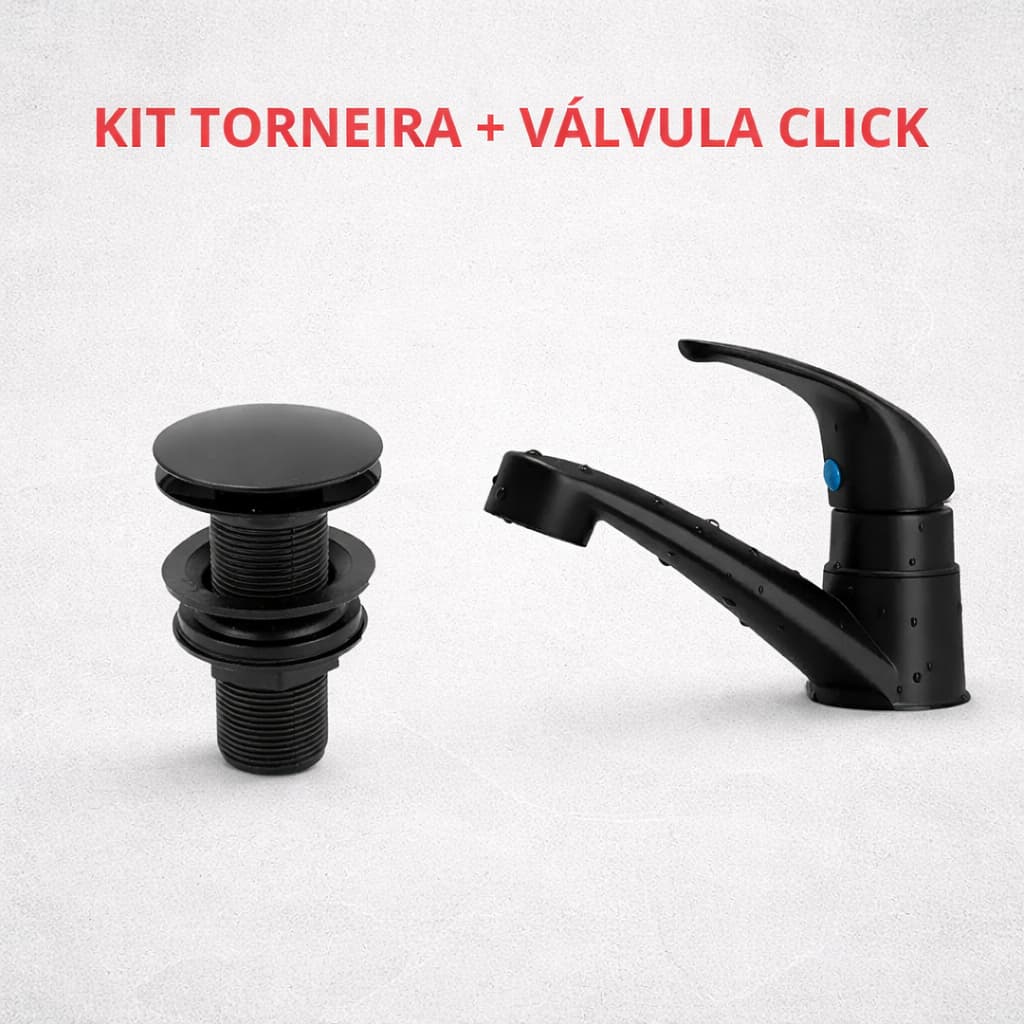 Kit Banheiro Torneira Lavatório Mono Up Abs Preta Válvula Click Abs 7/8 Preta Para Cuba Banheiro