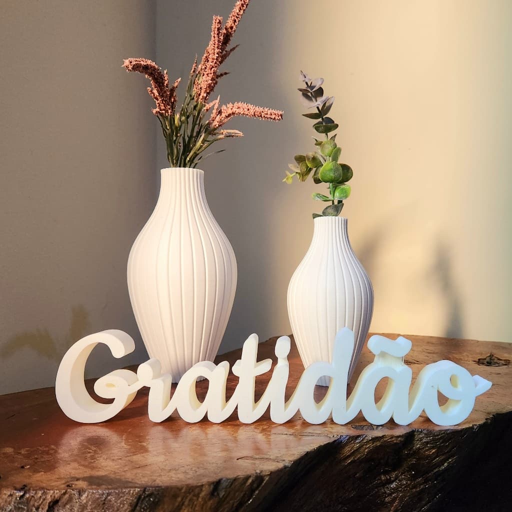 Enfeite Letreiro Gratidão com Vasos Ondas– Enfeite de Mesa e Decoração para Sala, Elegante e Moderno