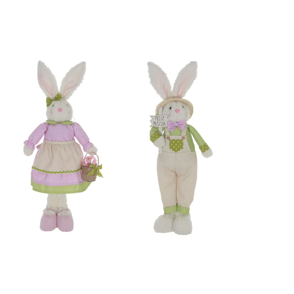 Decoração de Páscoa Sr. e Sra. Casal Coelho Verde e Rosa com Poá 62 cm