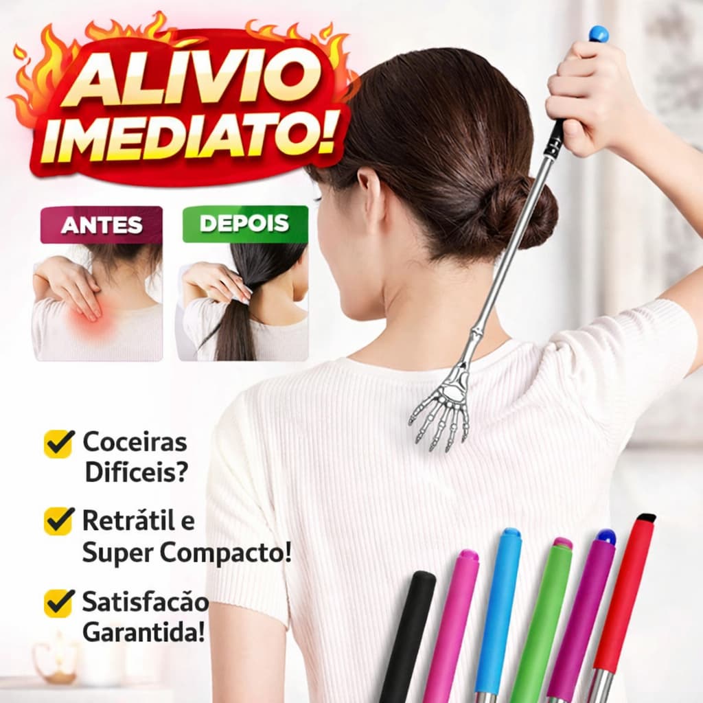 Coçador de Costas Mão de Esqueleto – Extensível, Leve e Resistente