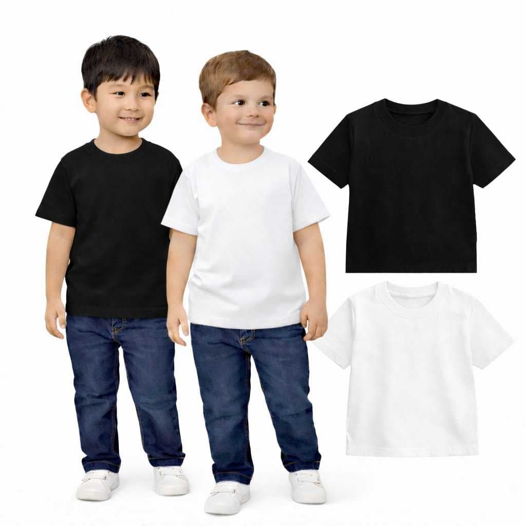 Kit 2 Camiseta Manga Curta escoalr Preto e Branco Infantil Menino Básica Lisa Tamanho 4 ao 16