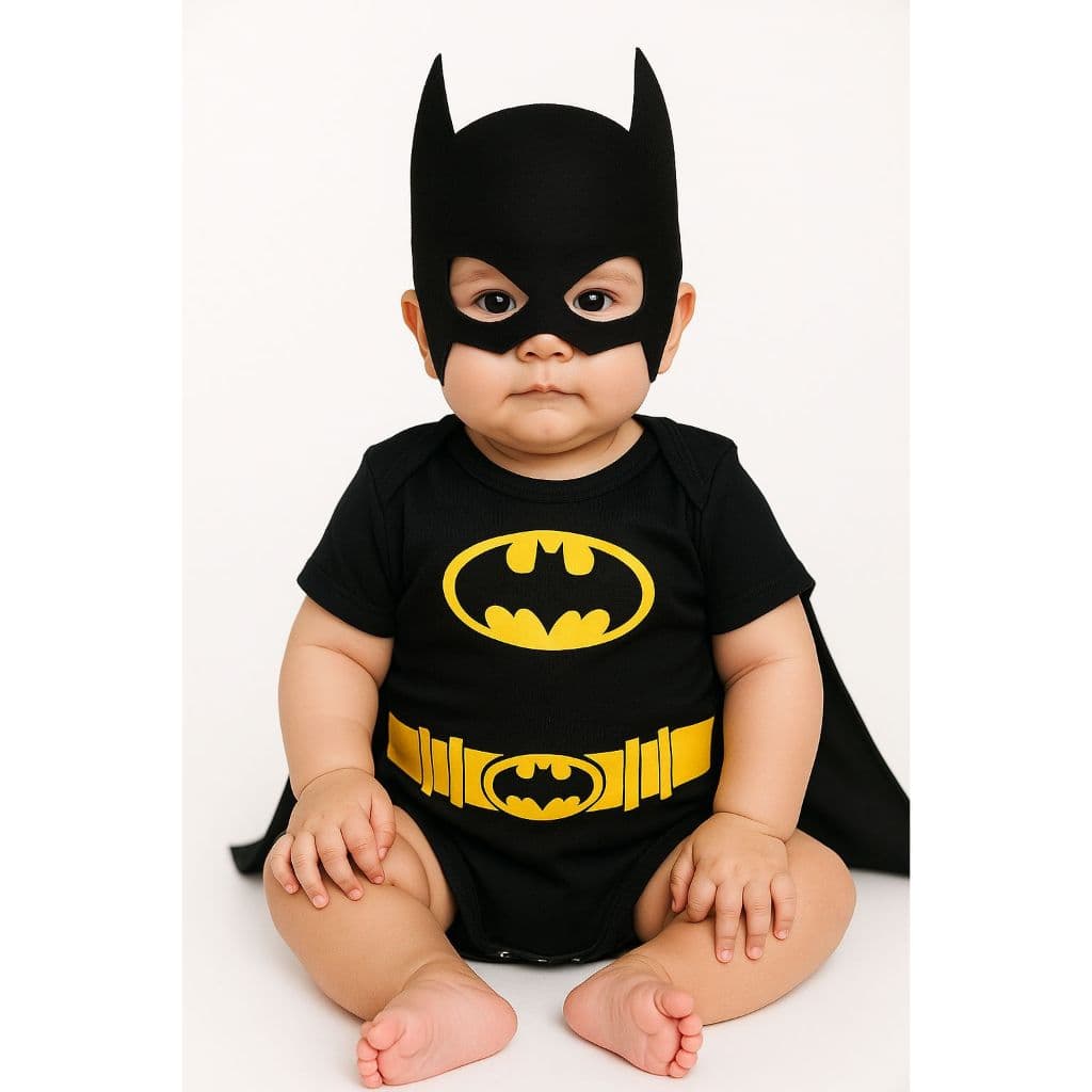 Body Bebe Mesversario Fantasia Infantil Menino Herói Batman & Robin