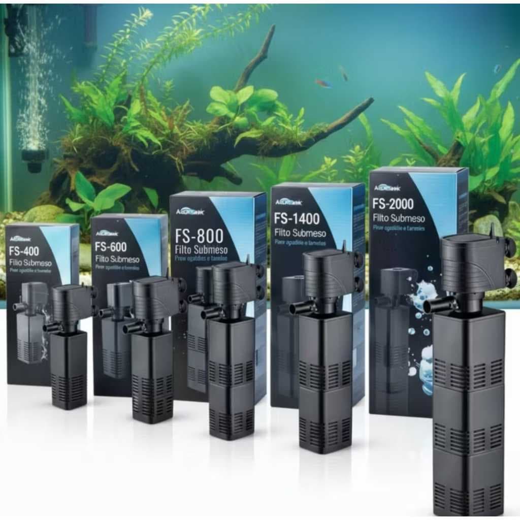 FILTRO INTERNO C/ BOMBA SUBMERSA AQUATANK JP-023F 1400L/H 3 em 1 OXIGENIO PARA AQUÁRIOS ATÉ 150L