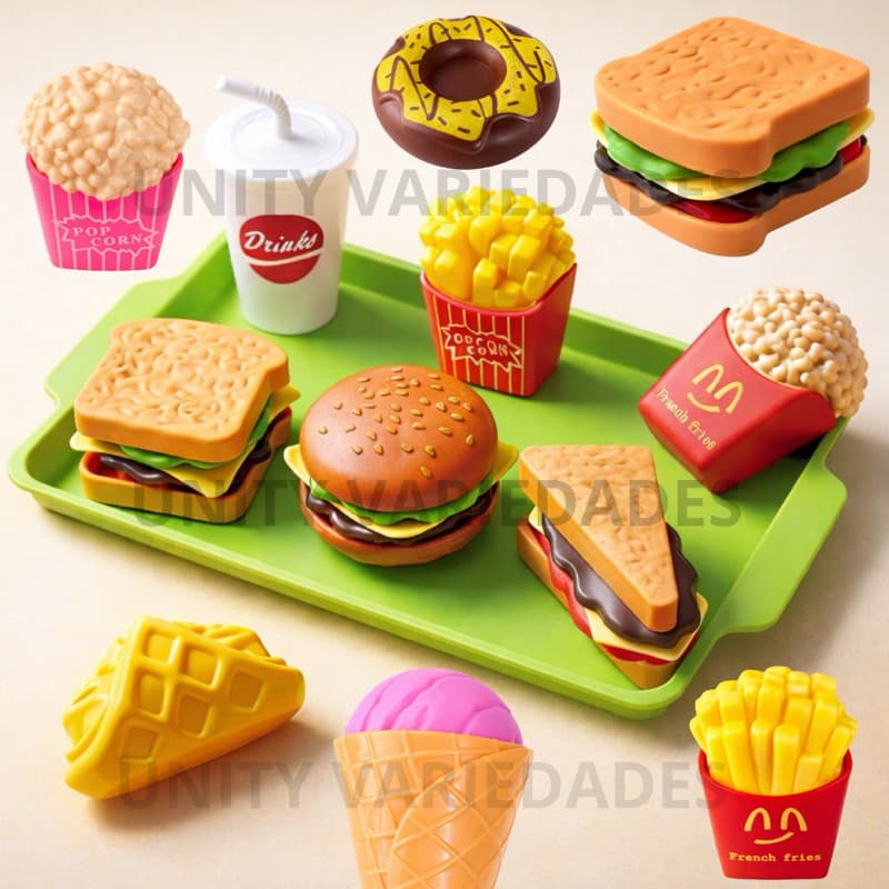 Kit Brinquedos Menino Menina Comidinha Infantil Brinquedos De Cozinha 8 Pcs Hambúrguer Mercadinho