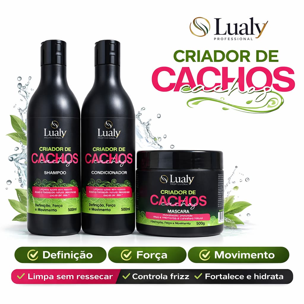 Kit Cachos Criador de Cachos Lualy Definição, Hidratação e Frizz Controlado