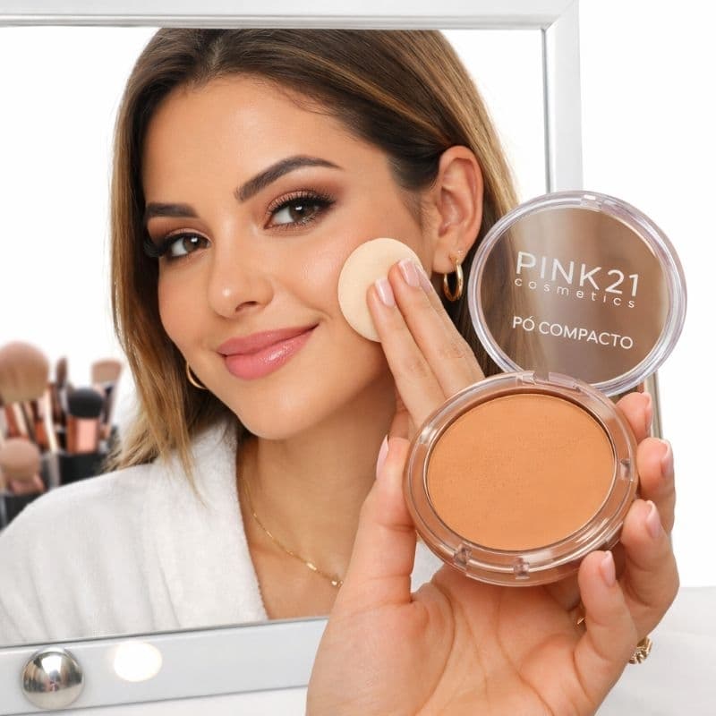 Pink 21 Pó Compacto Waterproof – Acabamento Matte, Alta Durabilidade e Controle da Oleosidade
