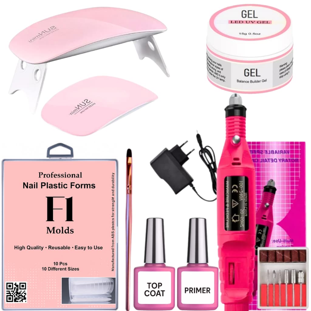 Kit Unhas Gel Completo Profissional Com Cabine UV Led Lixadeira Moldes F1