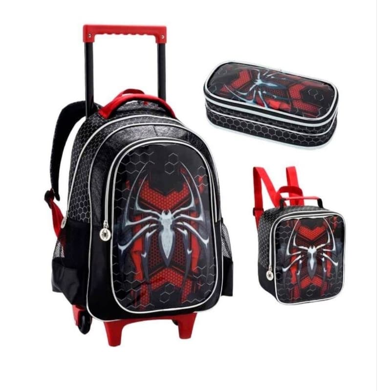Kit Spider Man mochila de rodinhas, lancheira e bolsinha