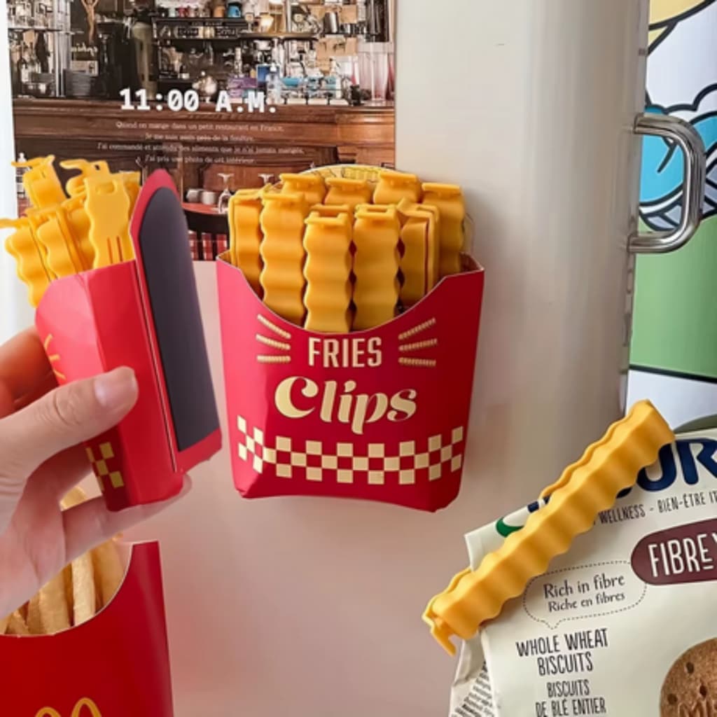 Kit 12 Clips de Vedação Batata Frita Magnético Decorativo Cozinha Lacre Embalagem Alimentos Reutilizável