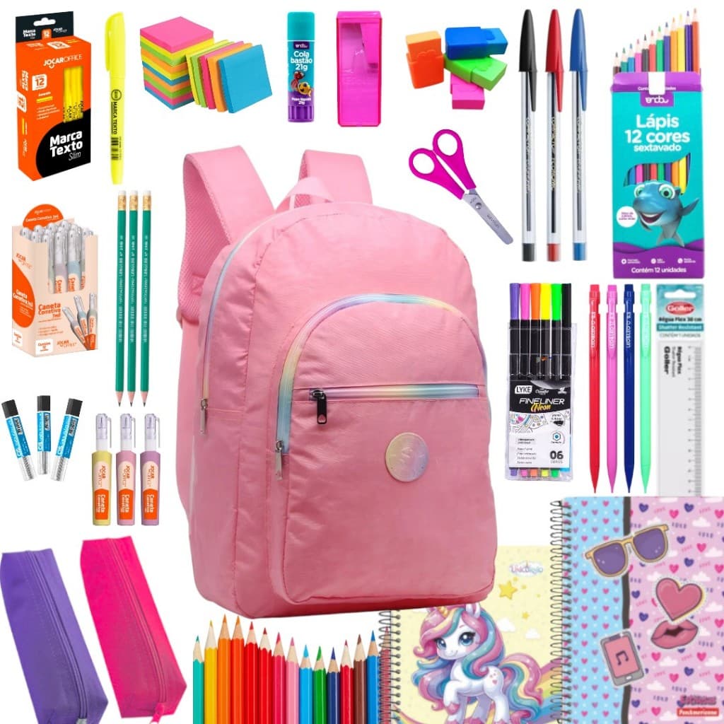 Kit Material Escolar Menina Completo Mochila Feminina Escolar Material Estojo Escolar Feminino