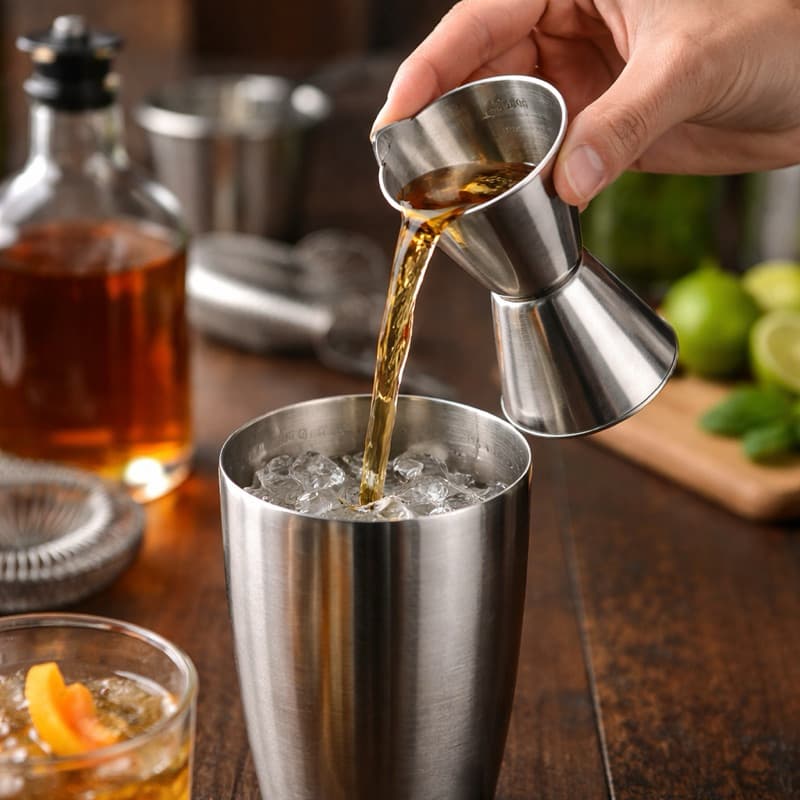 Dosador Medidor de Bebidas Duplo em Aço Inox 50ml / 25ml – Bar e Coquetelaria