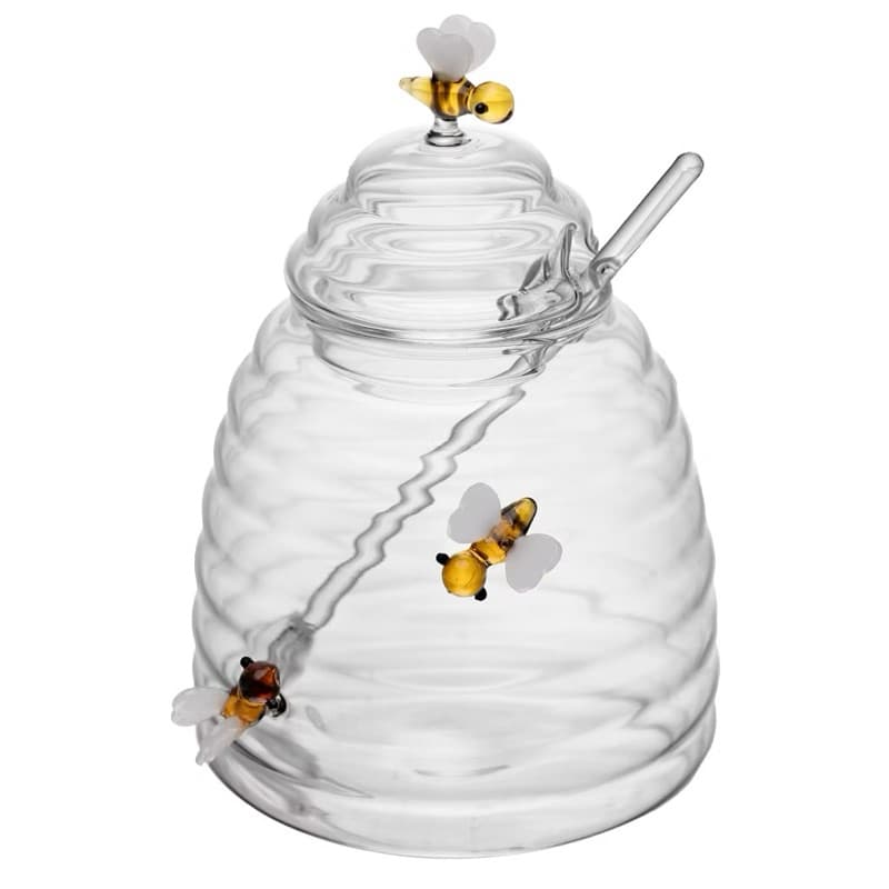 Açucareiro de Vidro Borossilicato com Colher e Tampa  Lovely Bee 470ml - Lyor Mesa Posta Abelhinhas