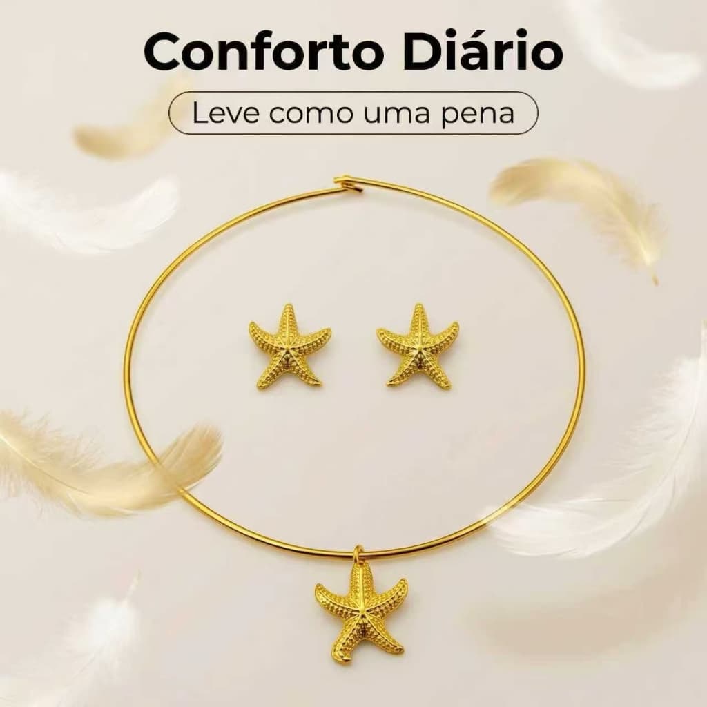 Conjunto de gargantilha e brincos com pingente de estrela-do-mar 3D em vários estilos
