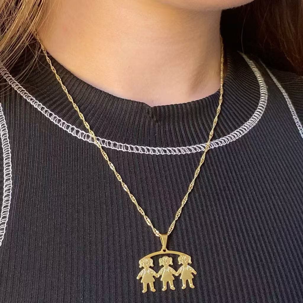 Colar Filhos Casal Menino Menina Três Quatro Filhos Filhas Meninos Meninas Folheado