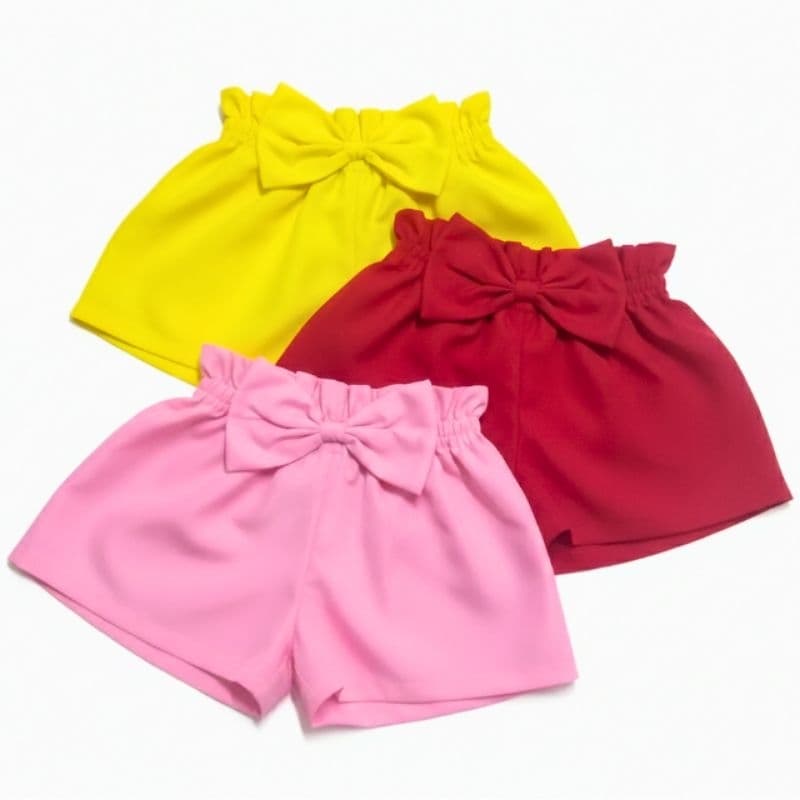 kit com 3 shorts infantil  para menina , ótimo para verão,  com laço na cintura de elástico