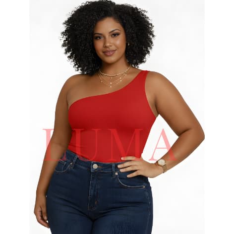 Body Feminino Mula Manca Suplex Bory Versátil Blusa Com Forro Duplo Blusinha Verão Tecido Premium Um Ombro Só Vermelho