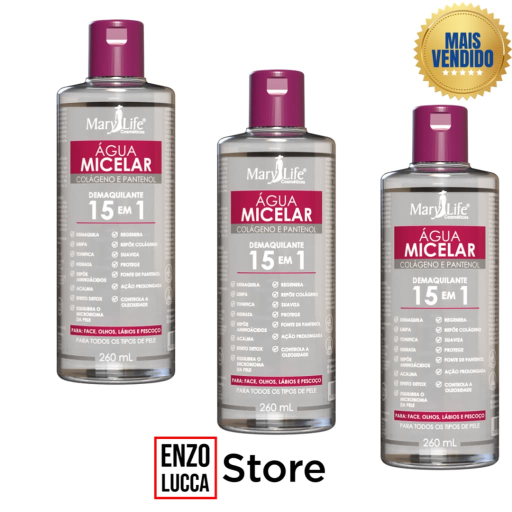 🌊 KIT  3 UNIDADES - ÁGUA MICELAR MARYLIFE 🌊 💧 15 EM 1 - Limpa, Demaquila, Hidrata e muito mais!