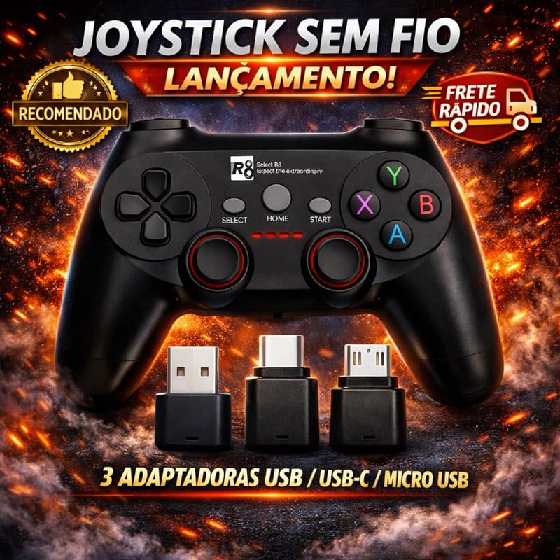 Controle Gamer Sem Fio Wireless 2.4G para PC, Android, PS3 e TV Box – 17 Teclas, Alta Precisão
