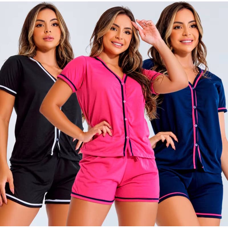 Kit 2 Pijama Feminino Aberto com Botões e Vivo para Amamentação  – Suede Liso Premium