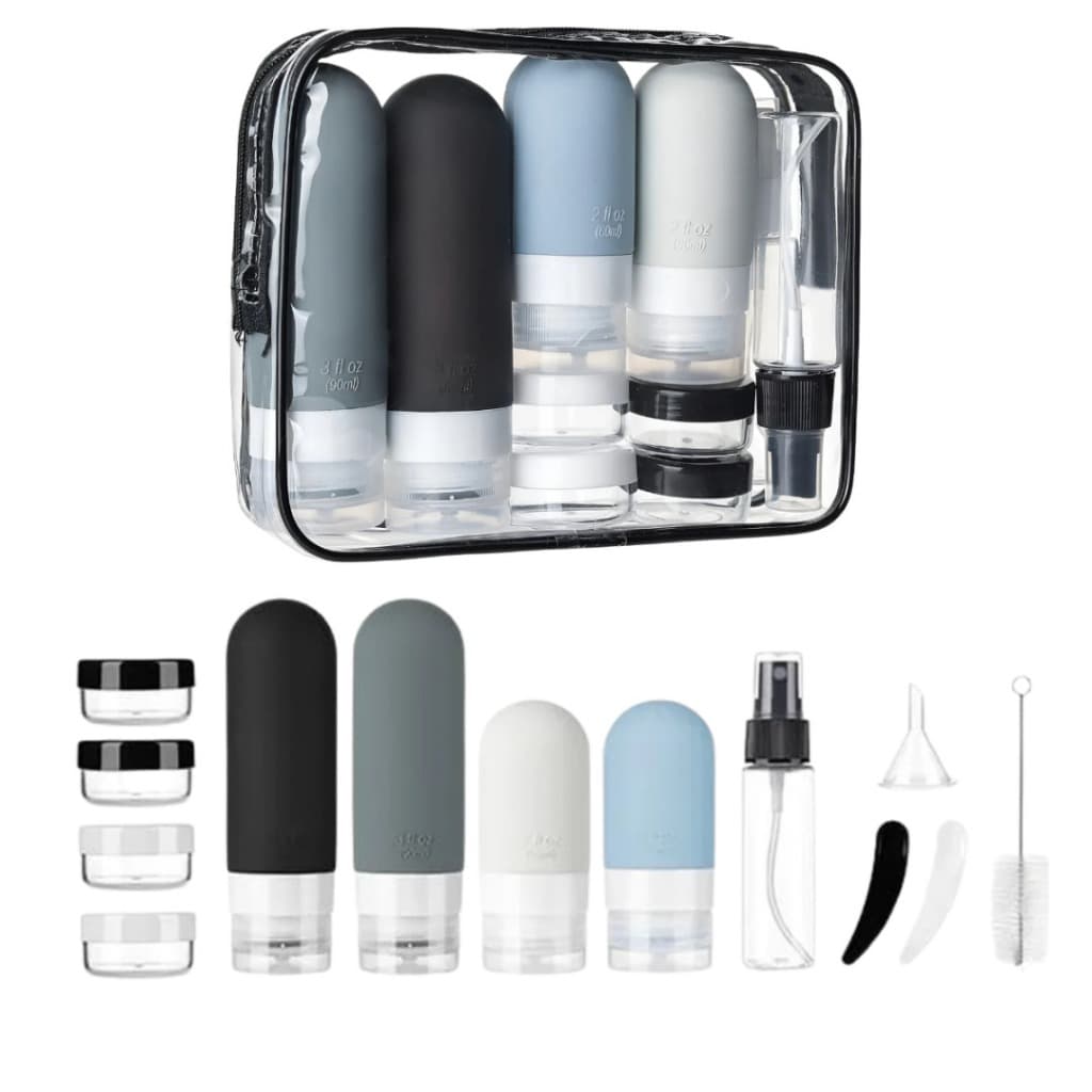 Kit Frascos e Potes de Silicone Para Viagem Com Nécessaire Shampoo Condicionador Cosméticos 16/4 pcs