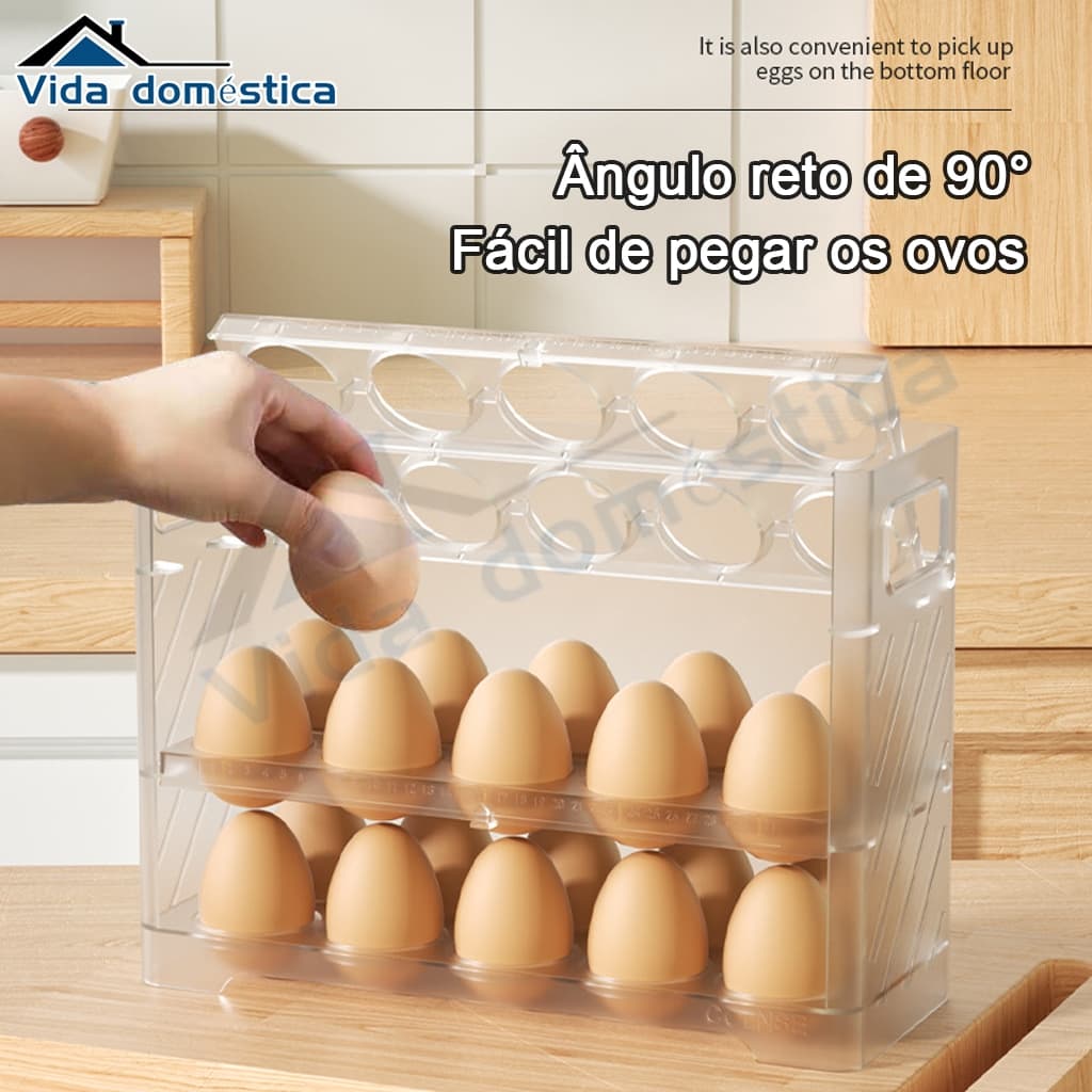 Organizador Para Ovos 3 andares Porta Ovos Capacidade ate 30 Ovos Bandeja De Armazenamento Dispenser Rolante De Ovo