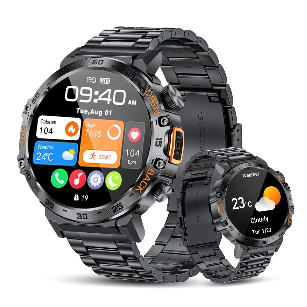 Relógio inteligente masculino 360*360 amoled tela hd à prova d'água esporte fitness lanterna novos homens smartwatch