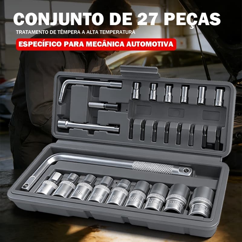 Kit Jogo De Ferramentas Soquetes 27 Peças Cromo Vanádio Completo Titanium