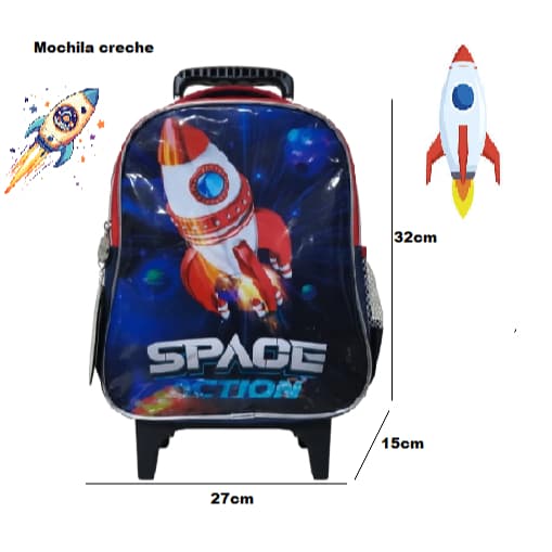 mochila escolar rodinha para criança menino de 1 a 4 anos de idade medida 32x27x15cm