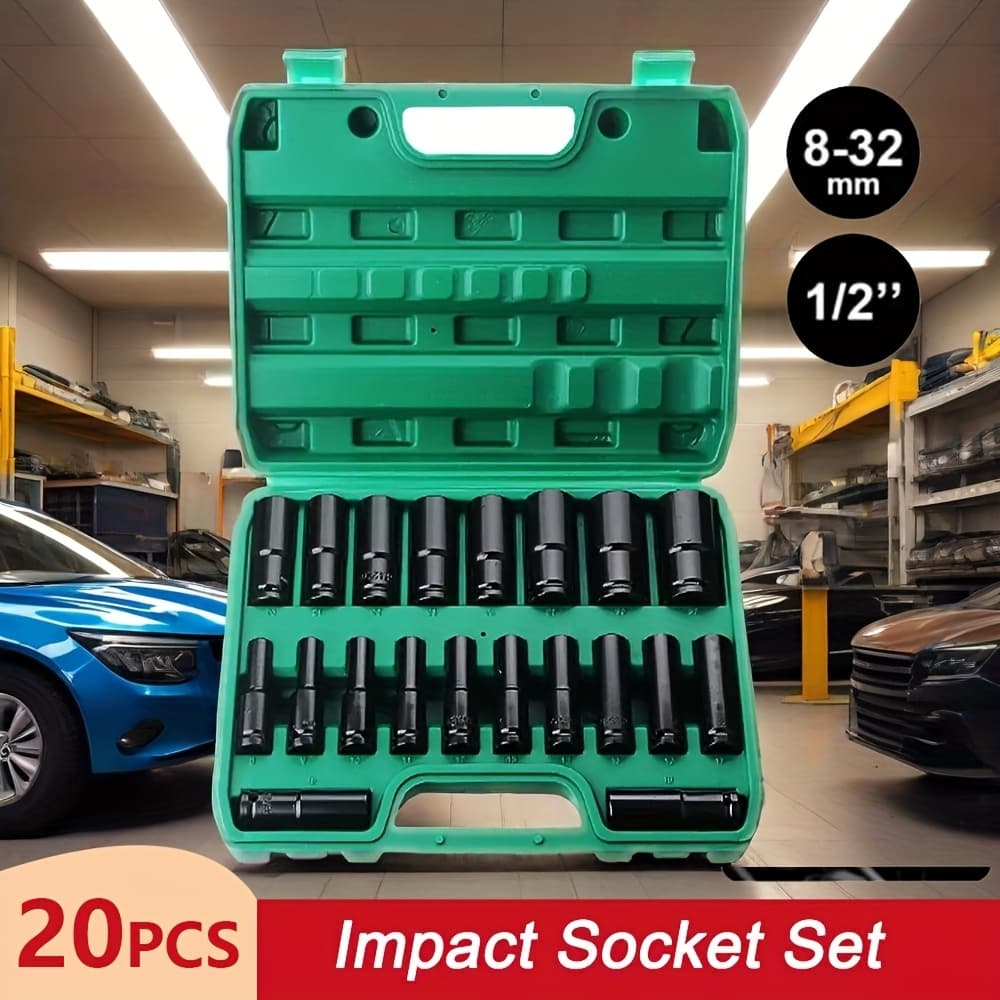20PCS Jogo de soquetes de impacto longo 1/2 Pol. 8mm - 32mm
