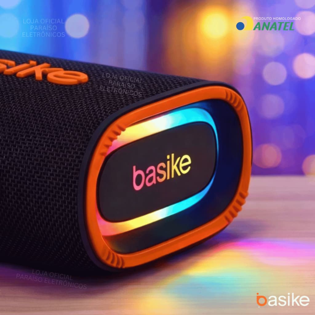 Caixa de Som BASIKE Bluetooth Portátil 15W e 8W POTENTE Prova d'Água TWS LED 2000 mAh 6h de Música