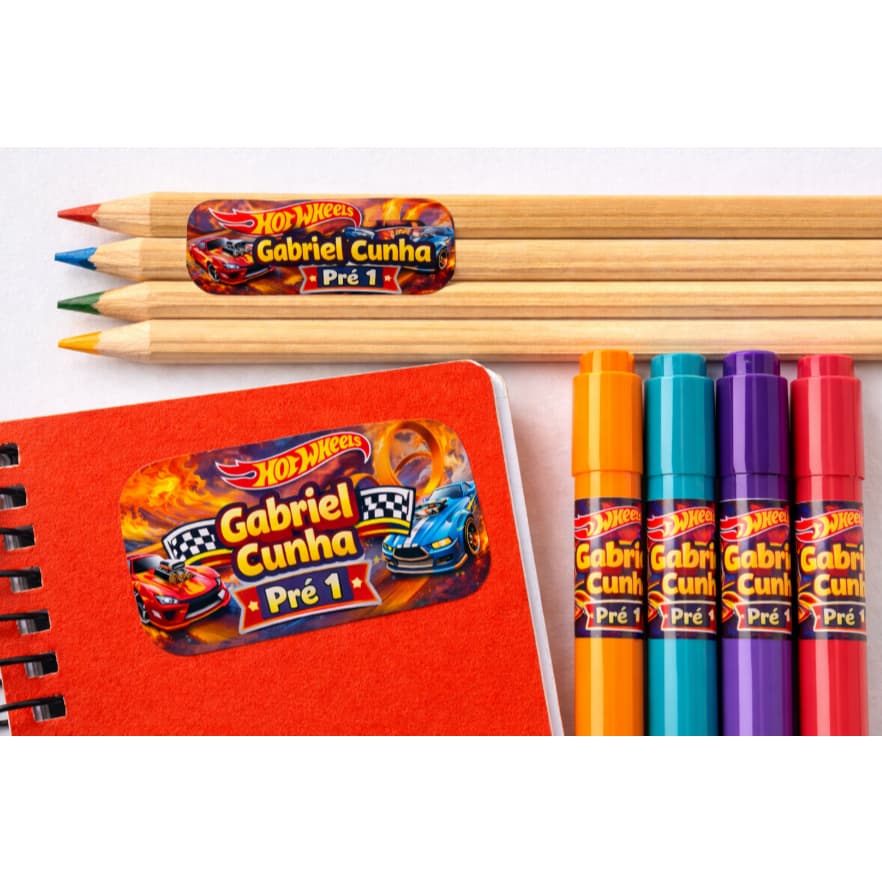 Kit 80 etiquetas escolares Hotwheels/ Envio Rápido- adesivos personalizados para material escolar à prova d'água